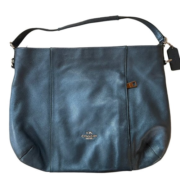 Coach Isabelle 34511 Purse Hobo Bag Pebble Leather Blue Top Handle Missing Strap - Picture 1 of 10